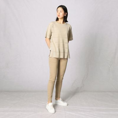 〔＋サイズ〕透かしボーダー　半袖ニットプルオーバー（２８７１ＩＹ１９）