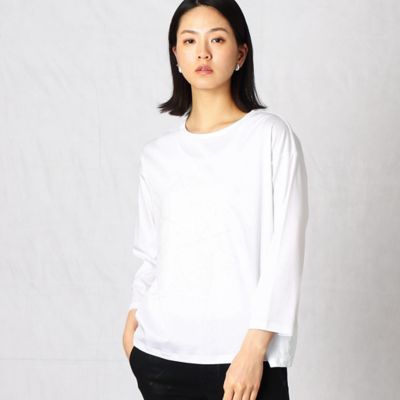 ＜BASILE28 (Women)＞〔１３号・１５号サイズ〕クロススパンコール　７分袖Ｔシャツ（２８７１ＴＹ０７）