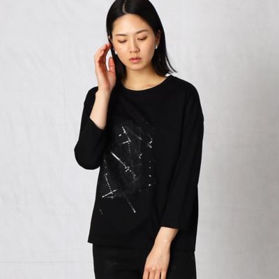 〔１３号・１５号サイズ〕クロススパンコール　７分袖Ｔシャツ（２８７１ＴＹ０７）