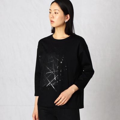 〔１３号・１５号サイズ〕クロススパンコール　７分袖Ｔシャツ（２８７１ＴＹ０７）