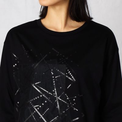 〔１３号・１５号サイズ〕クロススパンコール　７分袖Ｔシャツ（２８７１ＴＹ０７）