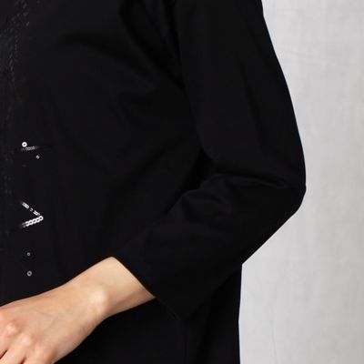 〔１３号・１５号サイズ〕クロススパンコール　７分袖Ｔシャツ（２８７１ＴＹ０７）