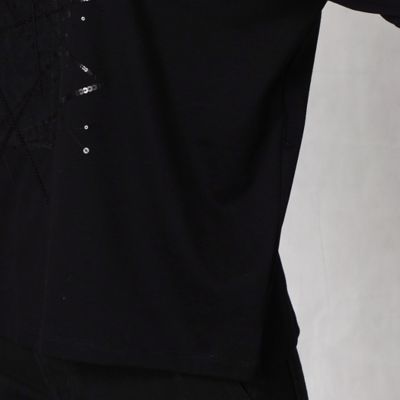 〔１３号・１５号サイズ〕クロススパンコール　７分袖Ｔシャツ（２８７１ＴＹ０７）