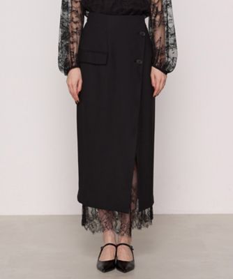 ＋サイズ 〕 Luxury Up リバーレース付き巻きスカート  