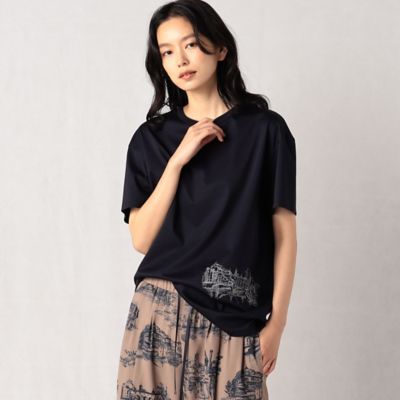 ＜BASILE28 (Women)＞〔　＋サイズ　〕　フィレンツェモチーフ　ドローイング刺繍ボクシィＴシャツ（２８７８ＴＣ１０）