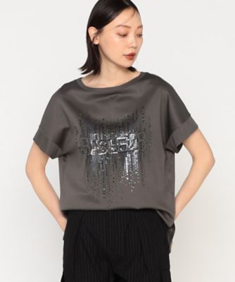 BASILE28 (Women)/バジーレヴェントット 〔　＋サイズ　〕　Ａｒｉｏｌｉｔｙスムース　ナイアガラスパンコール刺繍Ｔシャツ（２８８０ＴＧ０６）