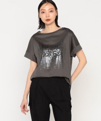 〔　＋サイズ　〕　Ａｒｉｏｌｉｔｙスムース　ナイアガラスパンコール刺繍Ｔシャツ（２８８０ＴＧ０６）