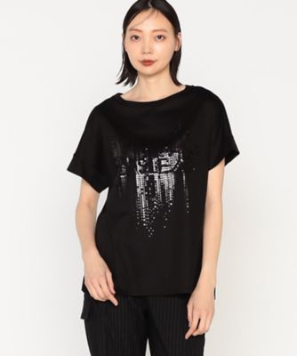 〔　＋サイズ　〕　Ａｒｉｏｌｉｔｙスムース　ナイアガラスパンコール刺繍Ｔシャツ（２８８０ＴＧ０６）