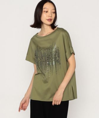 〔　＋サイズ　〕　Ａｒｉｏｌｉｔｙスムース　ナイアガラスパンコール刺繍Ｔシャツ（２８８０ＴＧ０６）