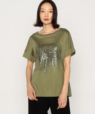 〔　＋サイズ　〕　Ａｒｉｏｌｉｔｙスムース　ナイアガラスパンコール刺繍Ｔシャツ（２８８０ＴＧ０６）