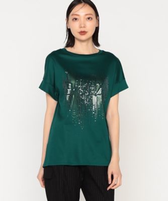 〔　＋サイズ　〕　Ａｒｉｏｌｉｔｙスムース　ナイアガラスパンコール刺繍Ｔシャツ（２８８０ＴＧ０６）