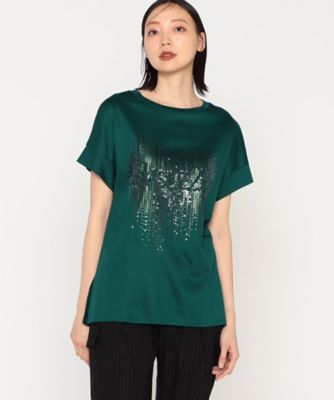 〔　＋サイズ　〕　Ａｒｉｏｌｉｔｙスムース　ナイアガラスパンコール刺繍Ｔシャツ（２８８０ＴＧ０６）