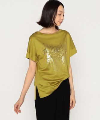 〔　＋サイズ　〕　Ａｒｉｏｌｉｔｙスムース　ナイアガラスパンコール刺繍Ｔシャツ（２８８０ＴＧ０６）