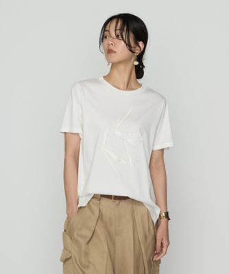 ＜BASILE28 (Women)＞〔　＋サイズ　〕　プレミアムスムース　幾何学刺繍Ｔシャツ（２８８０ＴＫ０８）