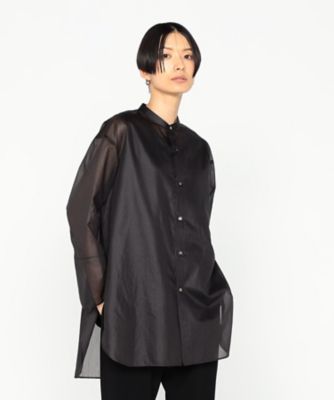 ＜BASILE28 (Women)＞〔　＋サイズ　〕　ボーダーオーガンジー　シャツ（２８８１ＨＫ０４）