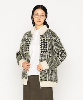 ＋サイズ 〕 グレンチェック柄 ニットブルゾン（2883VM08