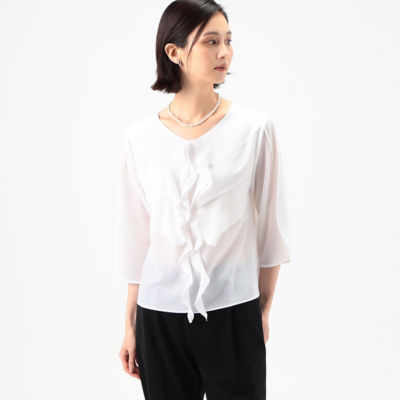 ＜COMME CA TALL (Women/大きいサイズ)＞〔　ＴＡＬＬサイズ　〕　ノルディスジョーゼットフラット　ブラウス（３４０１ＢＧ０５）