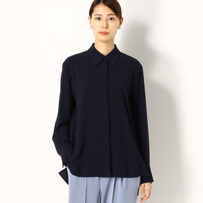 ＜三越伊勢丹/公式＞【SALE】【送料無料】COMME CA TALL (Women/大きいサイズ)/コムサ トール 〔TALLサイズ〕ソアパールバックサテン シャツ ネービーブルー トップス【三越伊勢丹/公式】