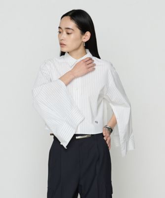 〔　ＴＡＬＬサイズ　〕　ストライプタイプライター／バルキーオックスフォード　クロップドシャツ（３４０３ＨＫ０７）