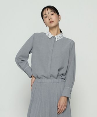 ＜COMME CA TALL (Women/大きいサイズ)＞〔　ＴＡＬＬサイズ　〕　ドライシャンブレー　レース襟付きシャツ（３４０３ＨＭ０４）