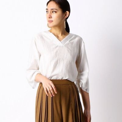 ＜COMME CA TALL (Women/大きいサイズ)＞〔ＴＡＬＬサイズ〕ヴィンテージライク　Ｖネックブラウス（３４０４ＨＴ０７）