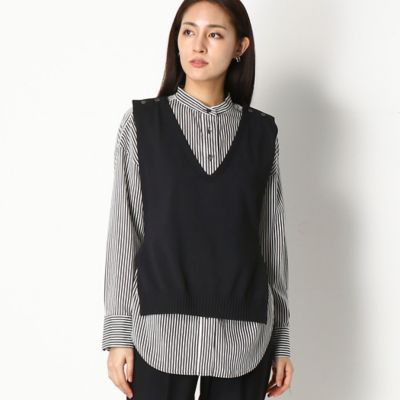＜COMME CA TALL (Women/大きいサイズ)＞〔ＴＡＬＬサイズ〕プロックスストライプ　ニット付シャツ（３４０４ＨＹ０５）