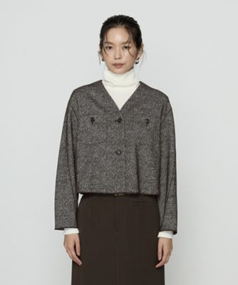 TALLサイズ 〕 ツイード柄リバージャージー ノーカラージャケット
