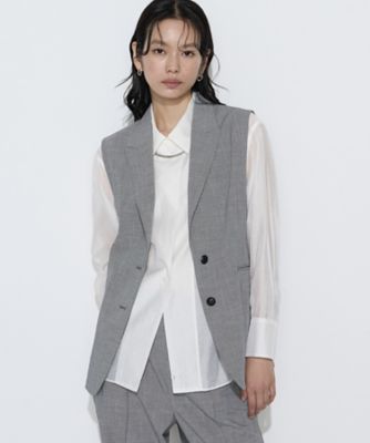 ＜COMME CA TALL (Women/大きいサイズ)＞〔　ＴＡＬＬサイズ　〕　ストレッチミニ千鳥　ジレ（３４０７ＶＯ０１）