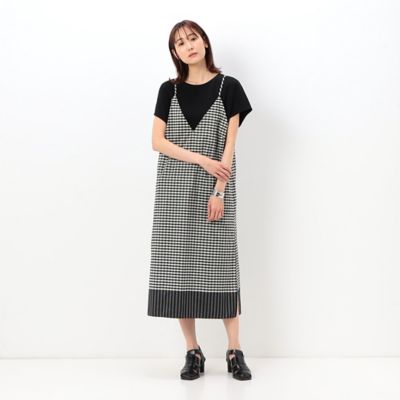 ＜三越伊勢丹/公式＞【SALE】【送料無料】COMME CA TALL (Women/大きいサイズ)/コムサ トール 〔 TALLサイズ 〕 ギンガムボーダー Tシャツ付ジャンパースカート クロ ワンピース・ドレス【三越伊勢丹/公式】