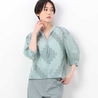 ＜三越伊勢丹/公式＞【SALE】【送料無料】COMME CA TALL (Women/大きいサイズ)/コムサ トール 〔 TALLサイズ 〕 ペンターマット刺繍ローン プルオーバー ミドリ トップス【三越伊勢丹/公式】