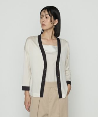 ＜COMME CA TALL (Women/大きいサイズ)＞〔　ＴＡＬＬサイズ　〕　シルキー天竺ニット　バイカラーカーディガン（３４５１ＩＭ０２）