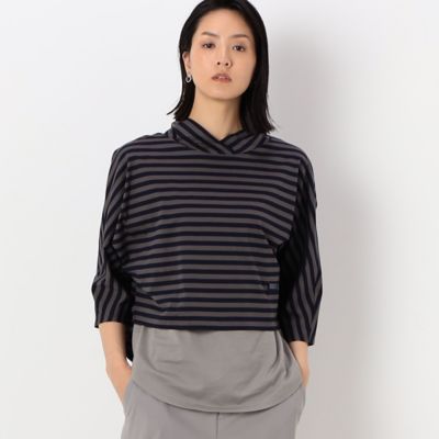 ＜COMME CA TALL (Women/大きいサイズ)＞〔ＴＡＬＬサイズ〕【アンサンブル】天竺ボーダー　フード付きアンサンブルＴシャツ（３４６０ＥＡ０５）