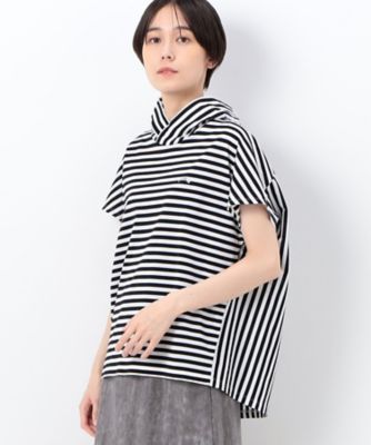 ＜COMME CA TALL (Women/大きいサイズ)＞〔　ＴＡＬＬサイズ　〕　シルケット天竺ボーダー　フード付きプルオーバー（３４６０ＥＣ２２）