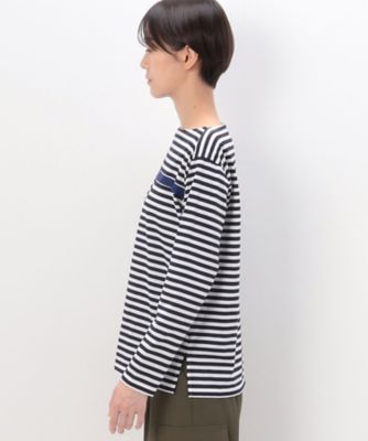 TALLサイズ 〕 シルケット天竺ボーダー ボートネックTシャツ