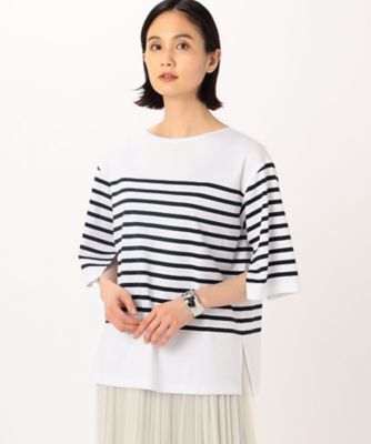 〔　ＴＡＬＬサイズ　〕　パネルポンチボーダー　スリット袖Ｔシャツ（３４６０ＥＧ０７）