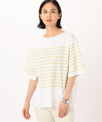 ＜COMME CA TALL (Women/大きいサイズ)＞〔　ＴＡＬＬサイズ　〕　パネルポンチボーダー　スリット袖Ｔシャツ（３４６０ＥＧ０７）