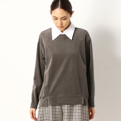 ＜COMME CA TALL (Women/大きいサイズ)＞〔ＴＡＬＬサイズ〕コンパクトベロア　シャツ襟付プルオーバー（３４６０ＥＷ１２）