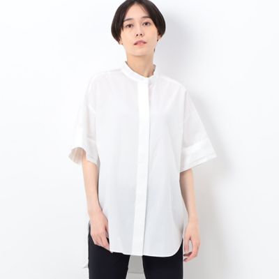 ＜COMME CA TALL (Women/大きいサイズ)＞〔　ＴＡＬＬサイズ　〕　オーガニックコットンマグワッシャー　スタンドカラーシャツ（３４７１ＨＣ１８）