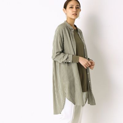 TALLサイズ〕ストライプ柄 ヴィンテージライク ロングシャツ