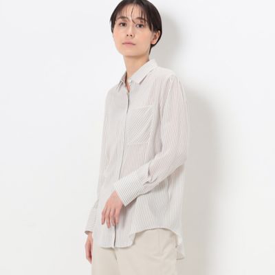 ＜COMME CA TALL (Women/大きいサイズ)＞〔　ＴＡＬＬサイズ　〕　梨地ストライプ　シャツ（３４７２ＨＣ１０）