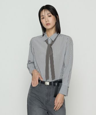 ＜COMME CA TALL (Women/大きいサイズ)＞〔　ＴＡＬＬサイズ　〕　デシンストライププリント　ボウタイシャツ（３４７２ＨＭ０６）