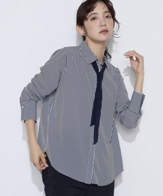 TALLサイズ 〕 デシンストライプ ボウタイシャツ