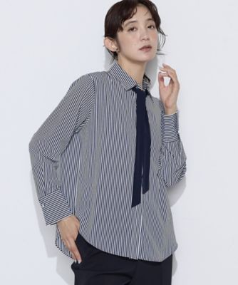 TALLサイズ 〕 デシンストライプ ボウタイシャツ