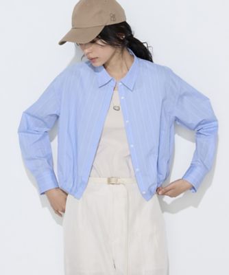 ＜COMME CA TALL (Women/大きいサイズ)＞〔　ＴＡＬＬサイズ　〕　コットンナイロンストライプ　クロップドシャツ（３４７２ＨＯ０９）