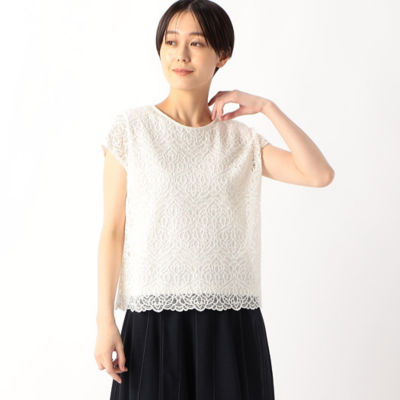 ＜COMME CA TALL (Women/大きいサイズ)＞〔　ＴＡＬＬサイズ　〕　ボタニカルラッセルレース　ブラウス（３４７３ＢＧ１５）