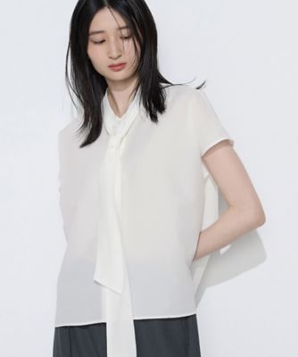 【極美品 XL】 レオナール カンカン ブラウス ボウタイ ブラック TALLサイズ 〕 ミニギンガムサッカー ボウタイブラウス
