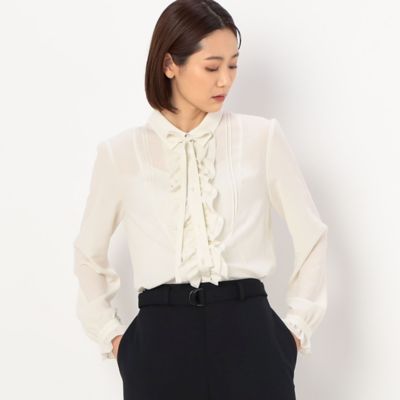 ＜COMME CA TALL (Women/大きいサイズ)＞〔ＴＡＬＬサイズ〕ヴィンテージストレッチシフォン　フリルブラウス（３４７３ＨＡ０８）