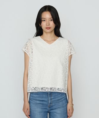 〔　ＴＡＬＬサイズ　〕　リーフ柄ラッセルレース　ブラウス（３４７３ＨＫ１４）