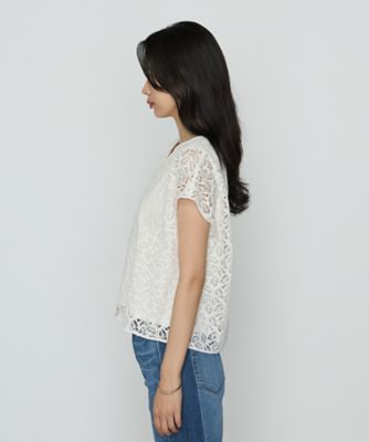 〔　ＴＡＬＬサイズ　〕　リーフ柄ラッセルレース　ブラウス（３４７３ＨＫ１４）