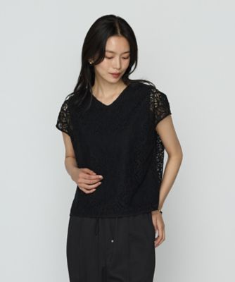 〔　ＴＡＬＬサイズ　〕　リーフ柄ラッセルレース　ブラウス（３４７３ＨＫ１４）